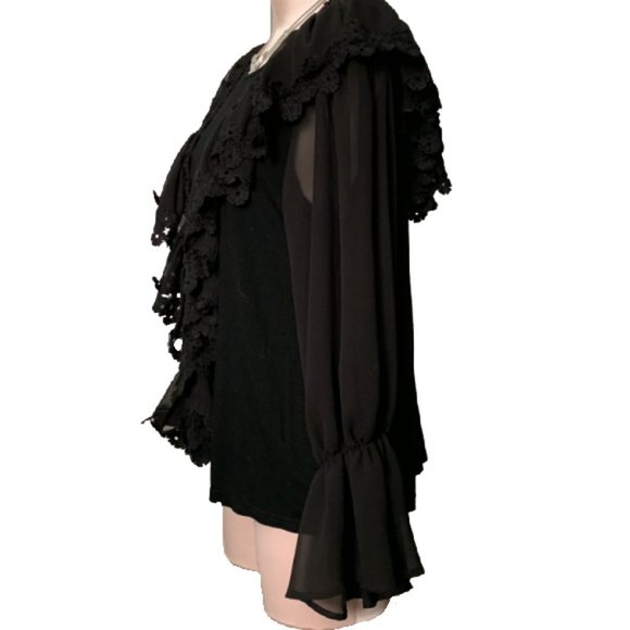 Black Victorian Boho Lacey Ruffles Flowy Knit Top - Picture 2 of 5